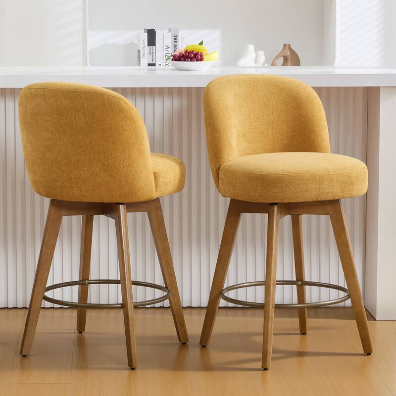 Fabric Upholstered Counter Height Swivel Bar Stools - 37.8"H x 19.7"W x 23.2"D