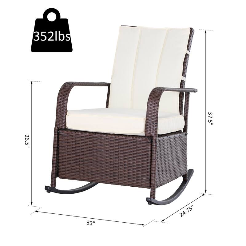 Outsunny Outdoor Wicker Rattan Recliner Rocking Cushioned Chair with Footrest & 135 Degrees of Comfort