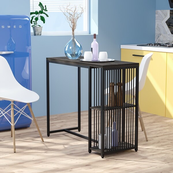 HOMCOM Industrial Steel Tube Bar Table with 2-Tier Storage Shelf, Pub Desk with Adjustable Footpad, Walnut - 19.75*47.25*39.25. Opens flyout.
