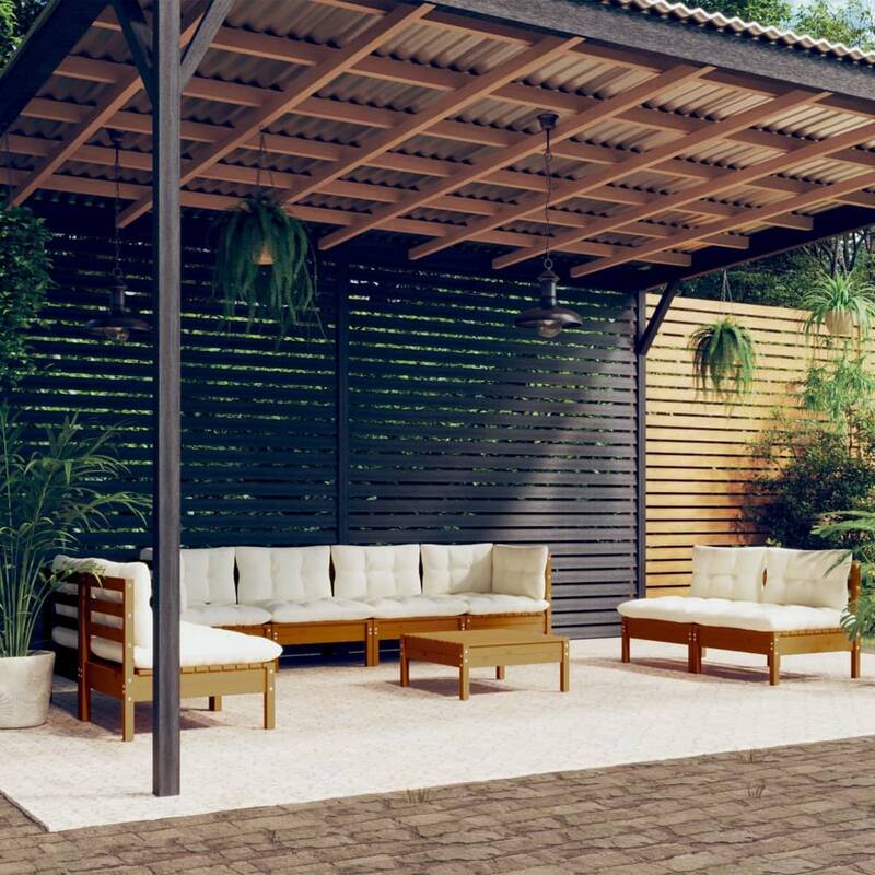 vidaXL Solid Pinewood Patio Lounge Set 6 Piece with Cushions Multi Colors - 25" x 25" x 24.6" - Cream
