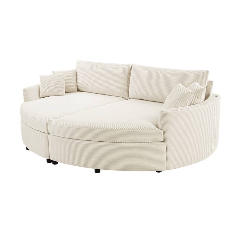 102.3" Oversized Double Chaise Lounge Sofa, Corduroy Upholstered Sleeper Sofa Bed 2 Seat Sofa Loveseat with USB Ports