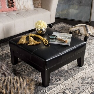 SAFAVIEH Supreme Square Storage Black Leather Ottoman - Bed Bath ...