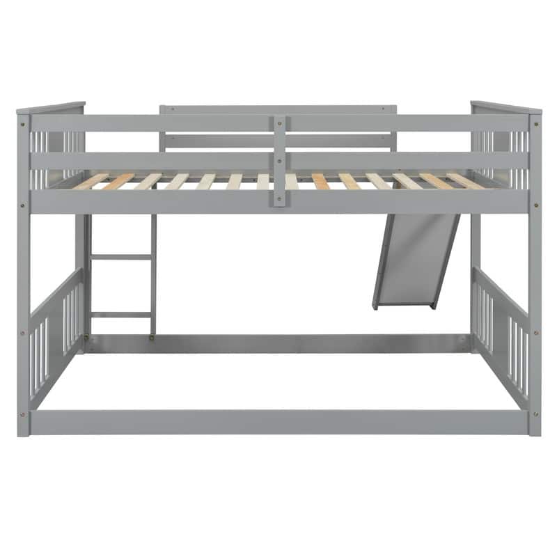 Full Over Full Size Bunk Bed with Ladder and Slide