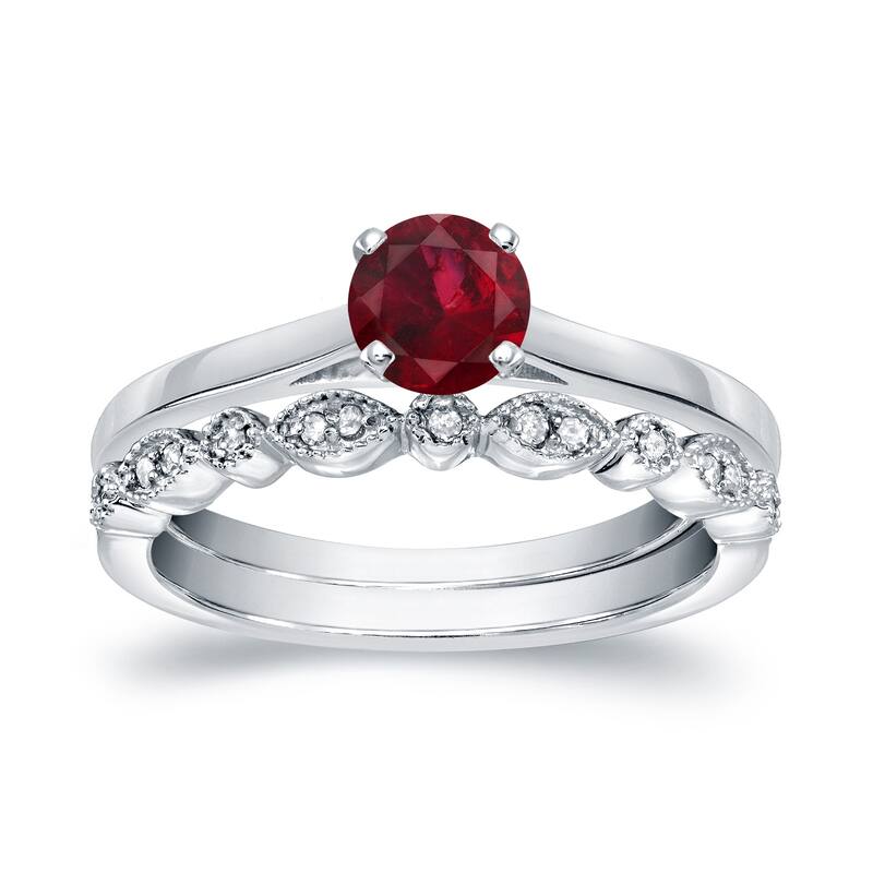 Auriya 14k Gold 1/3ctw Vintage Solitaire Ruby Engagement Ring Set 1/6ctw