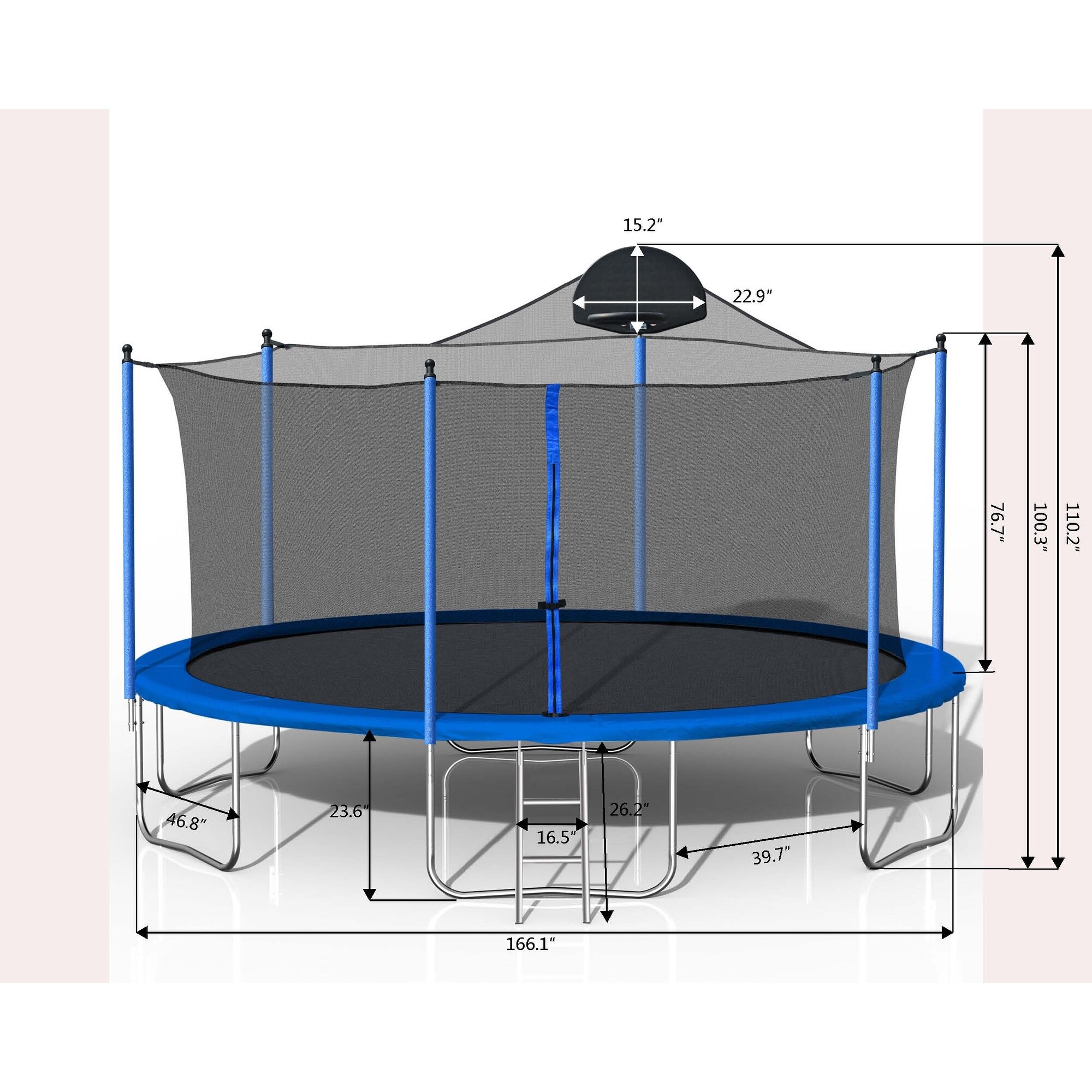 14ft Outdoor Trampoline with Basketball Hoop and Safety Enclosure Net Ladder Trampolines for Kids for Backyard Park