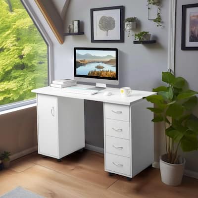 Double Edged Manicure Nail Table Computer Desk with 4 Drawers
