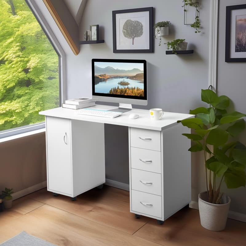 Double Edged Manicure Nail Table Computer Desk with 4 Drawers