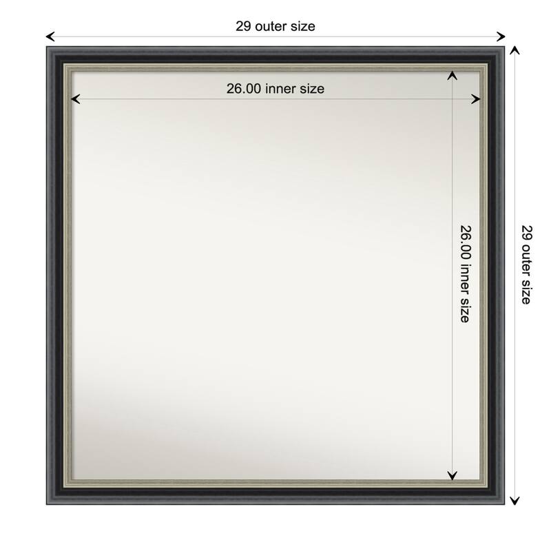 Theo Black Silver Non-Beveled Wood Framed Bathroom Vanity Wall Mirror - Theo Black Silver - Glass Size 26x26