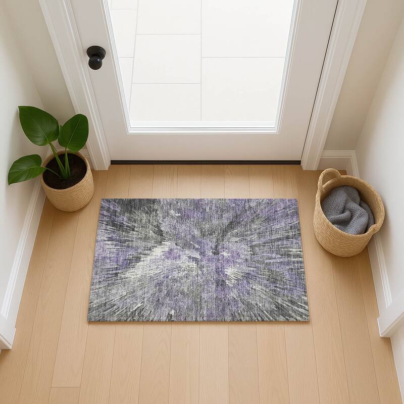 Machine Washable Indoor/ Outdoor Abstract Burst Chantille Rug