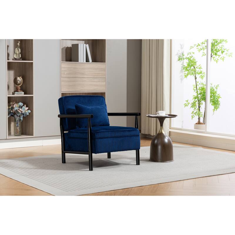 Storage Chair,Mid Century Modern Accent Chair with Wood Frame, Upholstered Living Room Chairs with Waist Cushion - Antique Blue