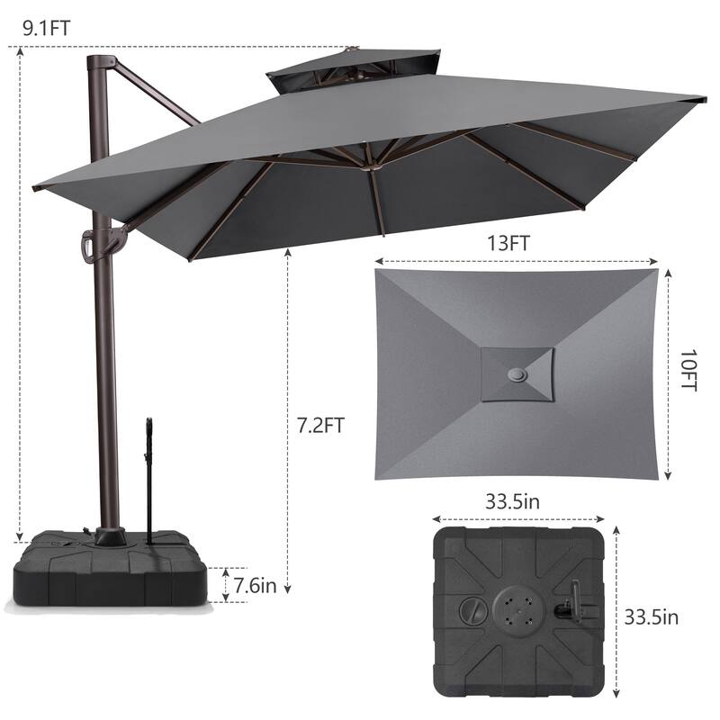 13 x 10ft Outdoor Patio Cantilever Offset Umbrella with Base