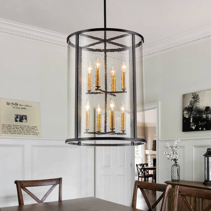 Contemporary 8-Light Clear Barrel Glass Chandelier - Black