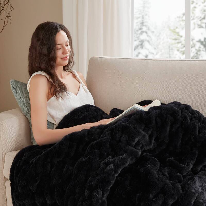 Madison Park Ruched Fur Throw