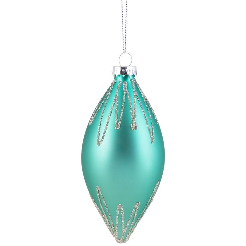 Matte Finial with Glittered Starburst Glass Christmas Ornament - 5" - Green