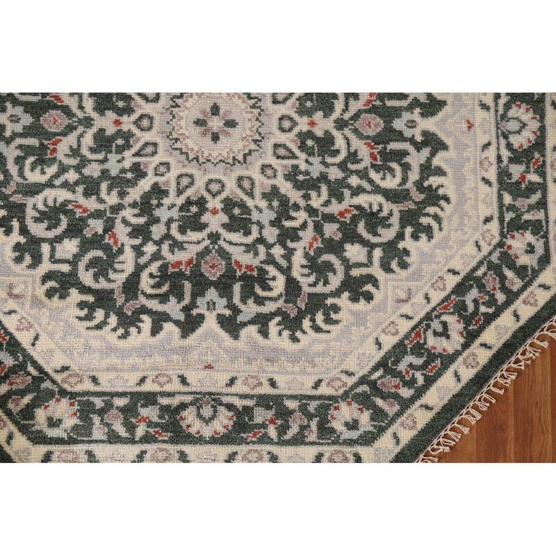 Green Heriz Serapi Indian Octagon Rug Hand-Knotted Wool Carpet - 5'11"x 5'11"