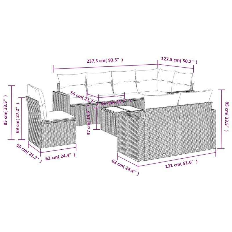 vidaXL Garden Sofa Set Brown - 21.7 x 21.7 x 14.6