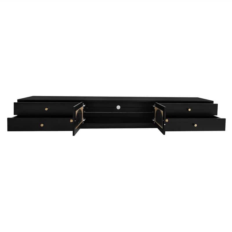 Luxurious TV Stand with Fluted Glass Doors, Elegant Media Console for TVs Up to 80'', TV Cabinet with Tempered Glass Shelf