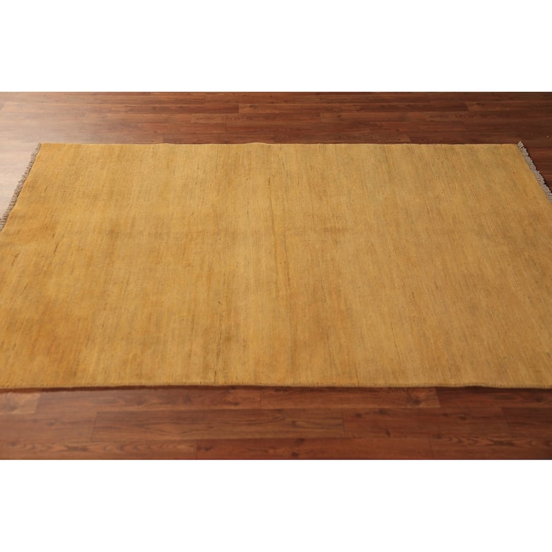 Gold Gabbeh Modern Rug Hand-Knotted Wool Carpet - 4'0" x 6'1"