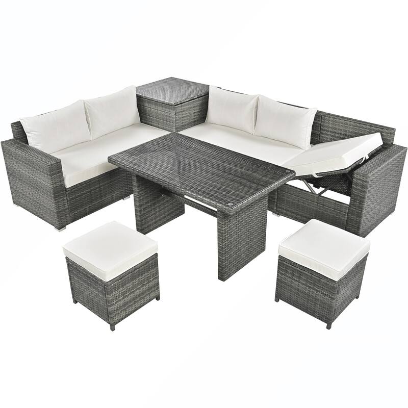 6PCS PE Rattan Sofa Set With Storage Box