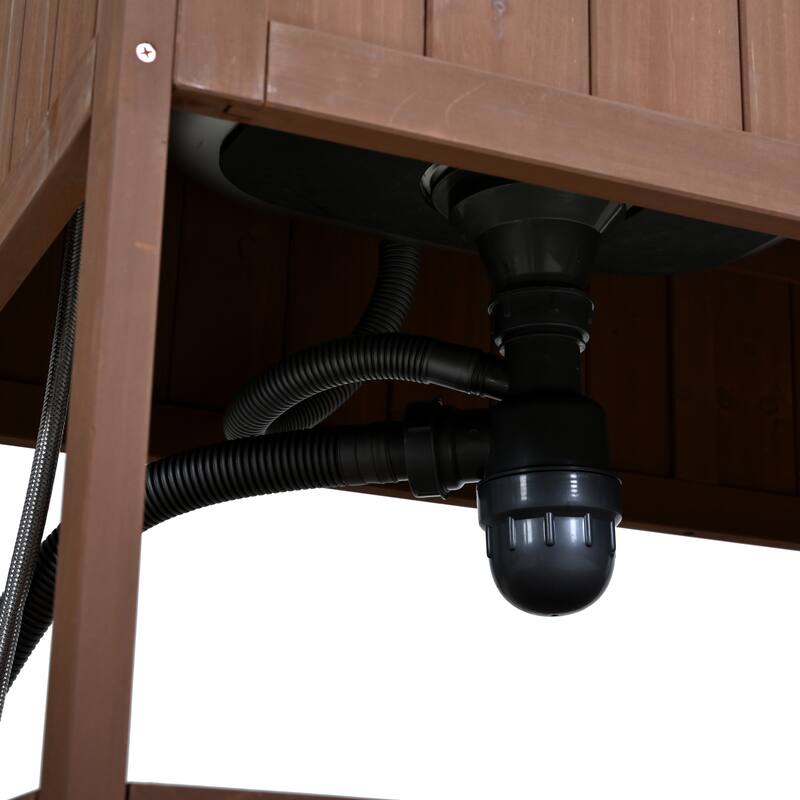 Roomfitters 41.7" Garden Potting Bench with Sink, Rolling Outdoor Potting Table, Bottle Opener, Storage Shelves, Hutch