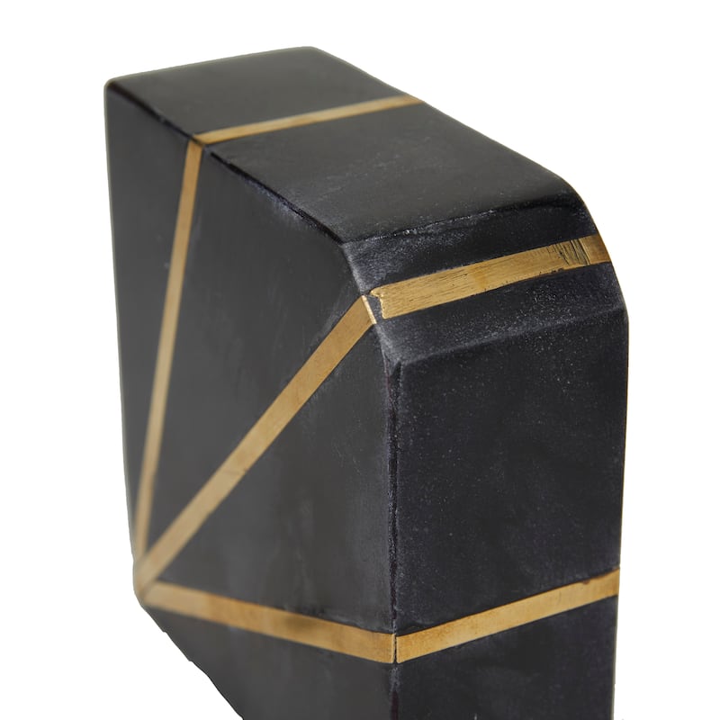 CosmoLiving by Cosmopolitan White Marble 8 lbs Geometric Decorative Bookends with Gold Inlay (Set of 2)