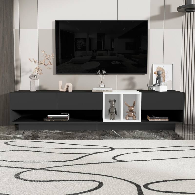 Media Console with Ample Storage for TVs Up to 80", Two-tone TV Stand - Black