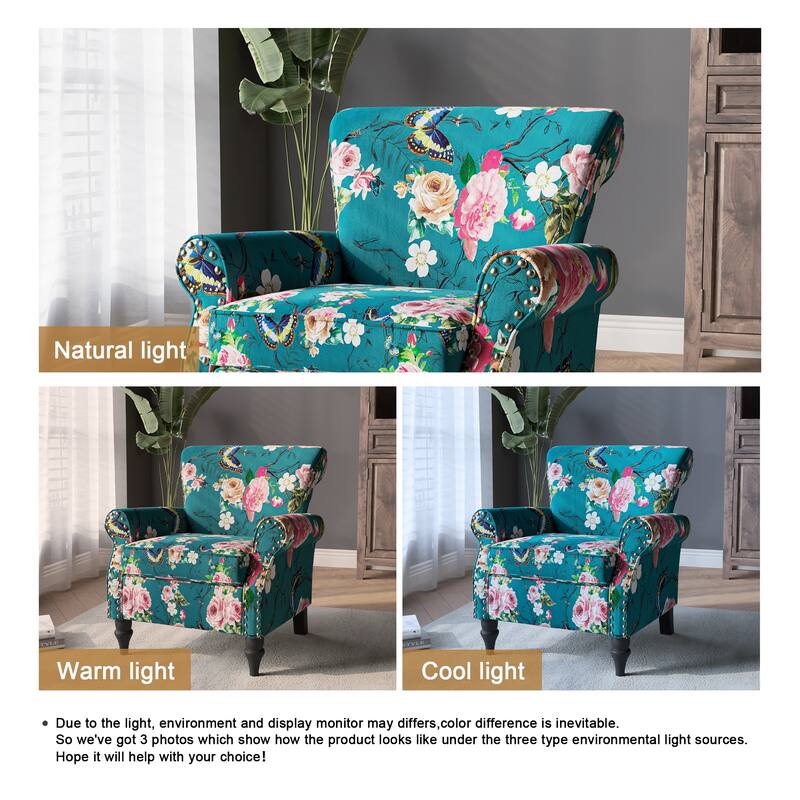 Modern Upholstered Armchair Nailhead Trim Accent Chair