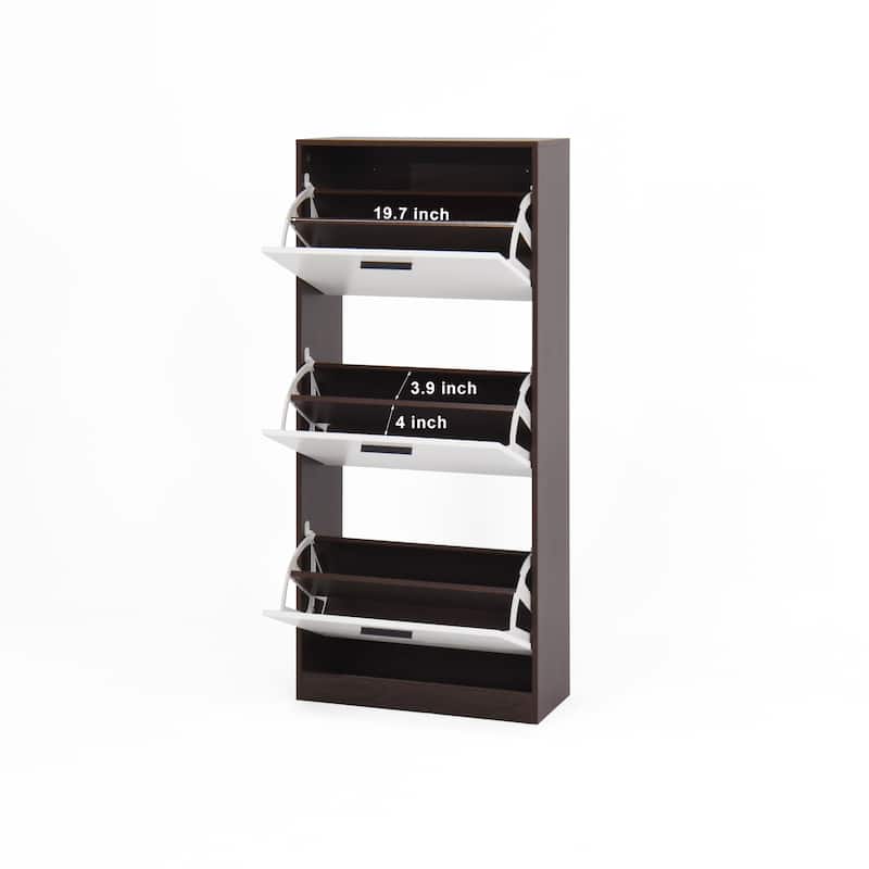 Shoe Storage Cabinet with 3 Flip Drawers, Freestanding Narrow Shoe Rack, Hidden Shoe Cabinet with Adjustable Panel