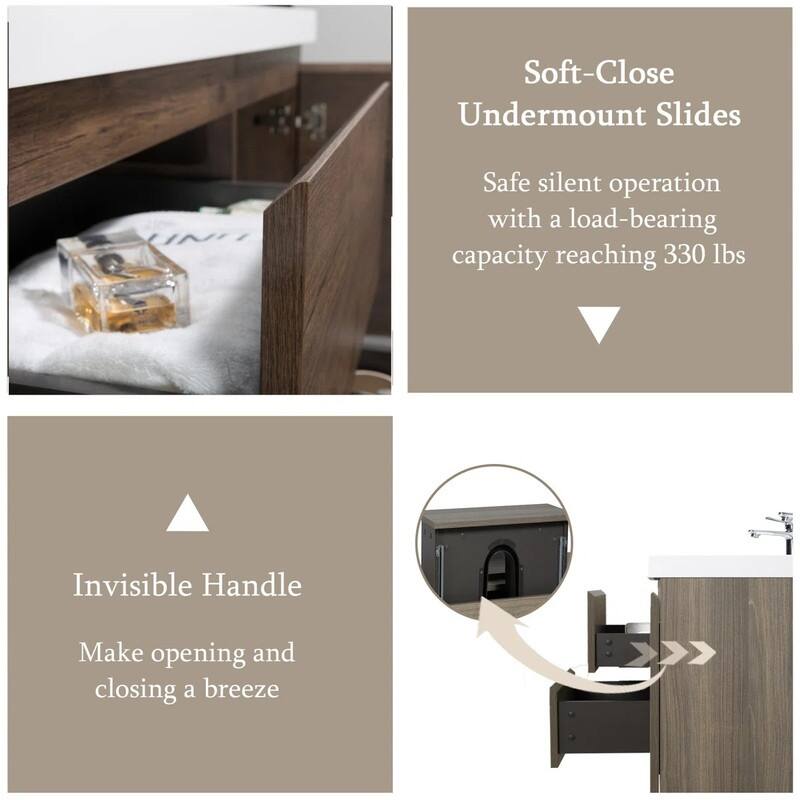 ABRUZZO 48" Floating Bathroom Vanity with Integrated Resin Top Basin 2 Cabinets 2 Soft Close Drawers Full Assembly