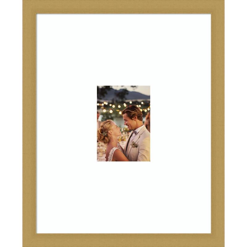 Grace Brushed Gold Narrow Framed Picture Frame, Photo Frame - 16x20 Matted White 5x7 - Grace Brushed Gold Narrow