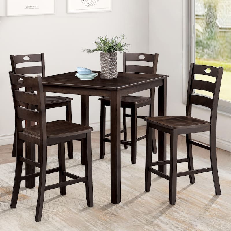 Farmhouse Expresso Solid Wood 5-piece Counter Height Dining Table Set