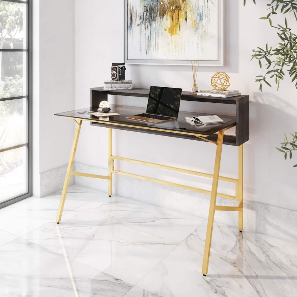 Home Office Writing Desk with riser, Gold
