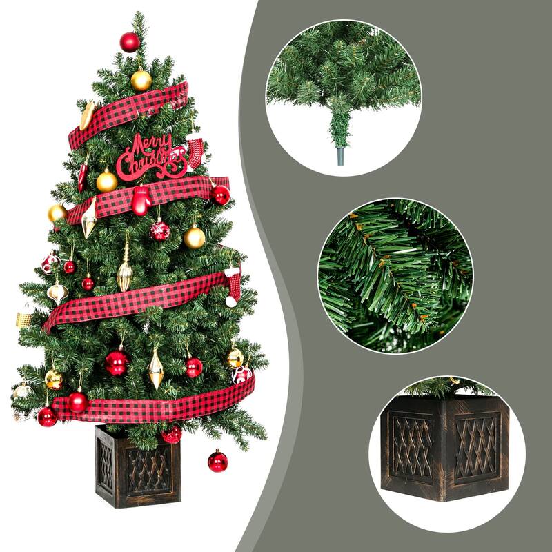 4.5FT Pre-Lit Christmas Tree Holiday Xmas Tree with Lighting Vintage Potted Base