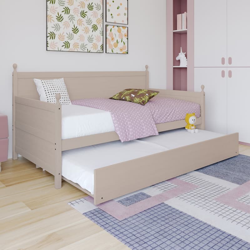 CraftPorch Mid-Century Modern Wooden Twin Size Daybed With Trundle - White