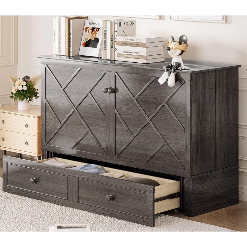 Mixoy Queen Size Murphy Bed Chest with Mattress and Storage