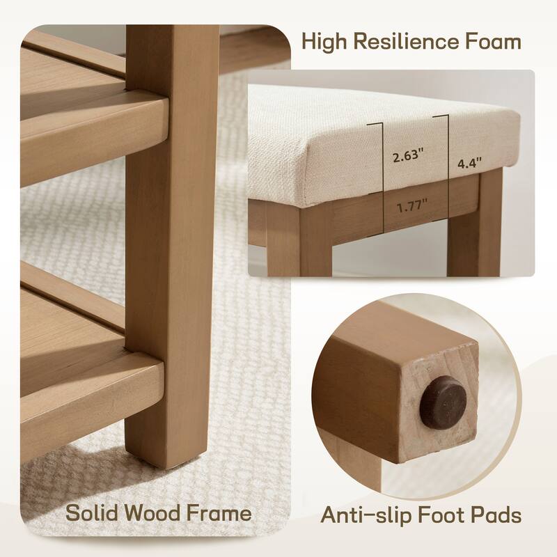 HUIMO Multi-Functional Solid Wood Bench with Storage Shelves 46in/39in