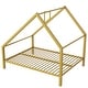 preview thumbnail 8 of 7, Full Size Metal House Platform Bed with Roof and Chimney Gold