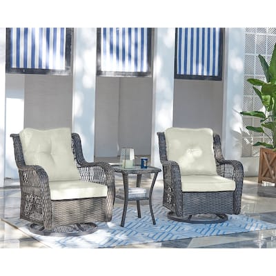 Manhattan Comfort Fruttuo Swivel Steel Rattan 3-Piece Patio Conversation Set