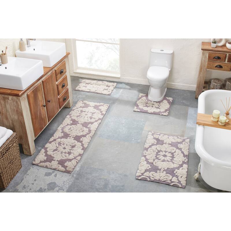 Better Trends Medallion Collection 100% Cotton 4-Pc Set Bathroom Rugs-Soft & Super Absorbent, Non-Skid Latex, Machine Washable