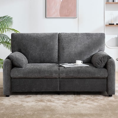 800LBS Down Filled 60 Inch Minimalist Grey Chenille Sofa for Living Room and Bedroom