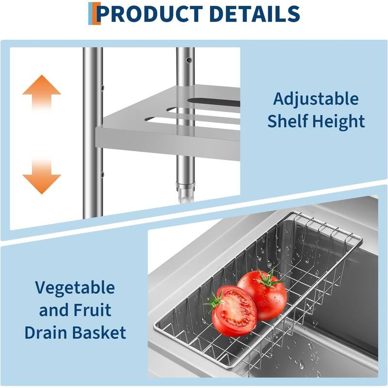 36x 20 x 35.5inch Freestanding Stainless Steel Utility Sink with 360° Swivel Faucet