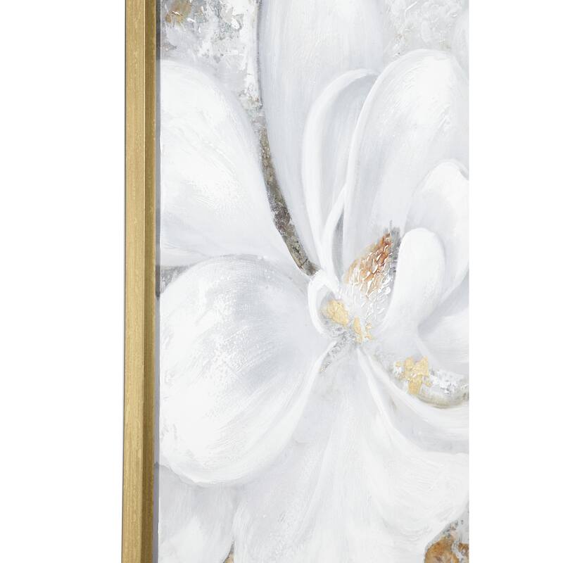 Canvas Floral Handmade Living Room Framed Wall Art with Gold Frame - White - Roche River Decor