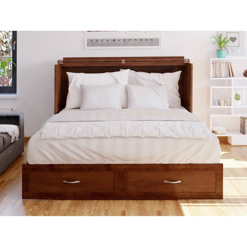 Hamilton Murphy Bed Chest with Storage Drawer and Built-In Charger - Walnut - Queen