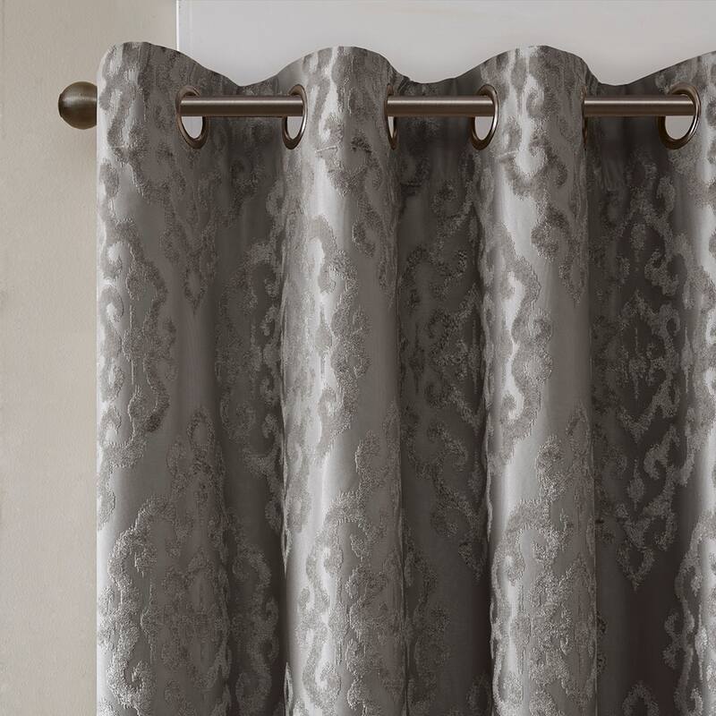 Knitted Jacquard Damask Grommet Top Curtain Panel