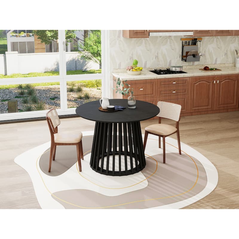 Roomfitters Round Dining Table, Modern Black Pedestal Base, Small Kitchen or Dining Room Table for 2-4 People - Black