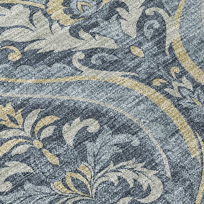 Machine Washable Indoor/ Outdoor Damask Chantille Rug