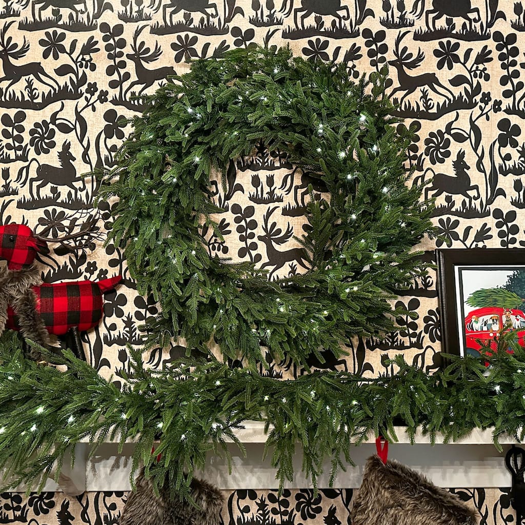 Fraser Hill Farm 36" Real Feel Artificial Wreath with LED Lights in Green