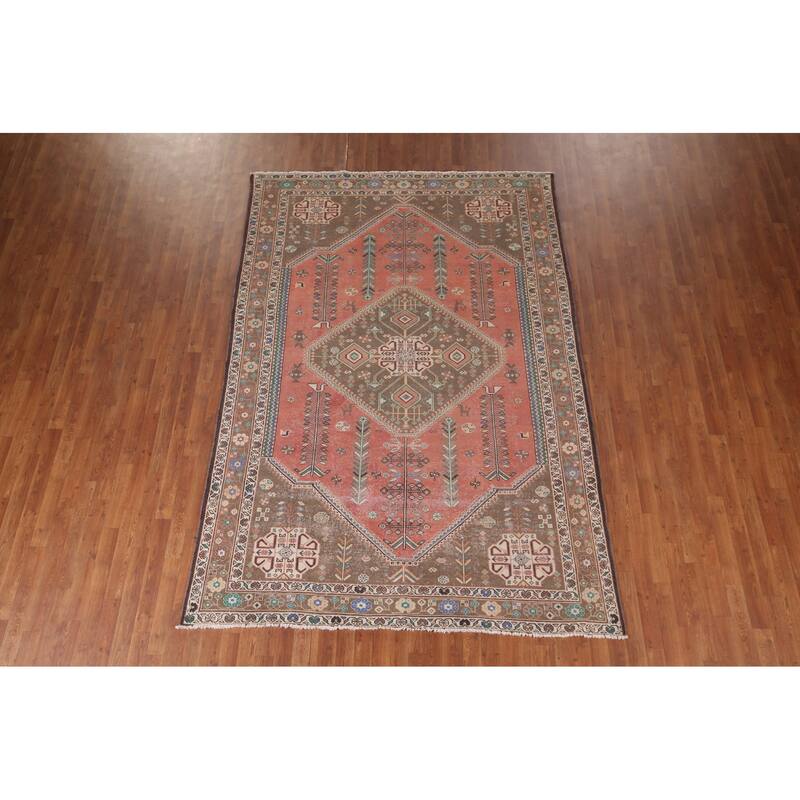 Tribal Geometric Shiraz Persian Vintage Area Rug Handmade Wool Carpet - 6'8"x 9'9"