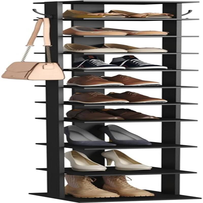 10Tier Vertical Shoe Rack - 11.02"D x 11.02"W x 62.2"H - Black