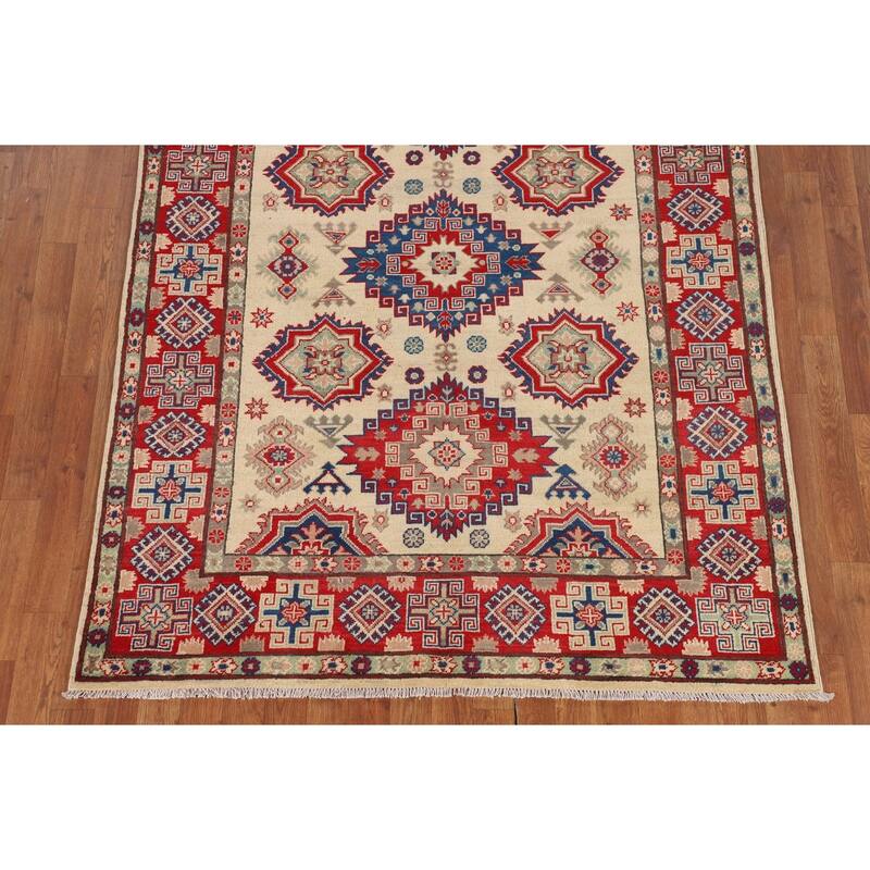 Geometric Kazak Oriental Area Rug Living Room Handmade Wool Carpet - 4'11" x 7'0"